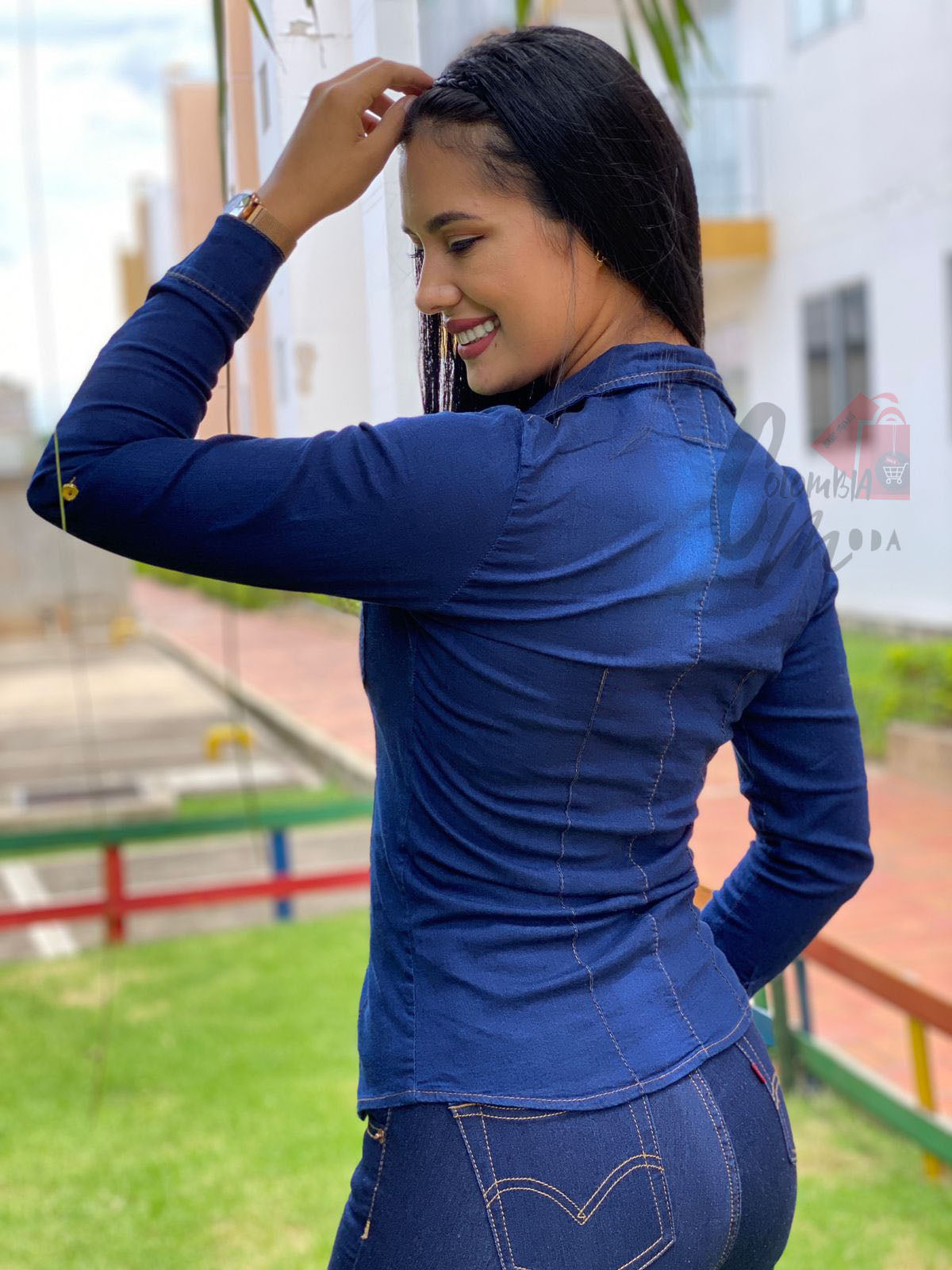 Camisa jeans mujer clásica H167