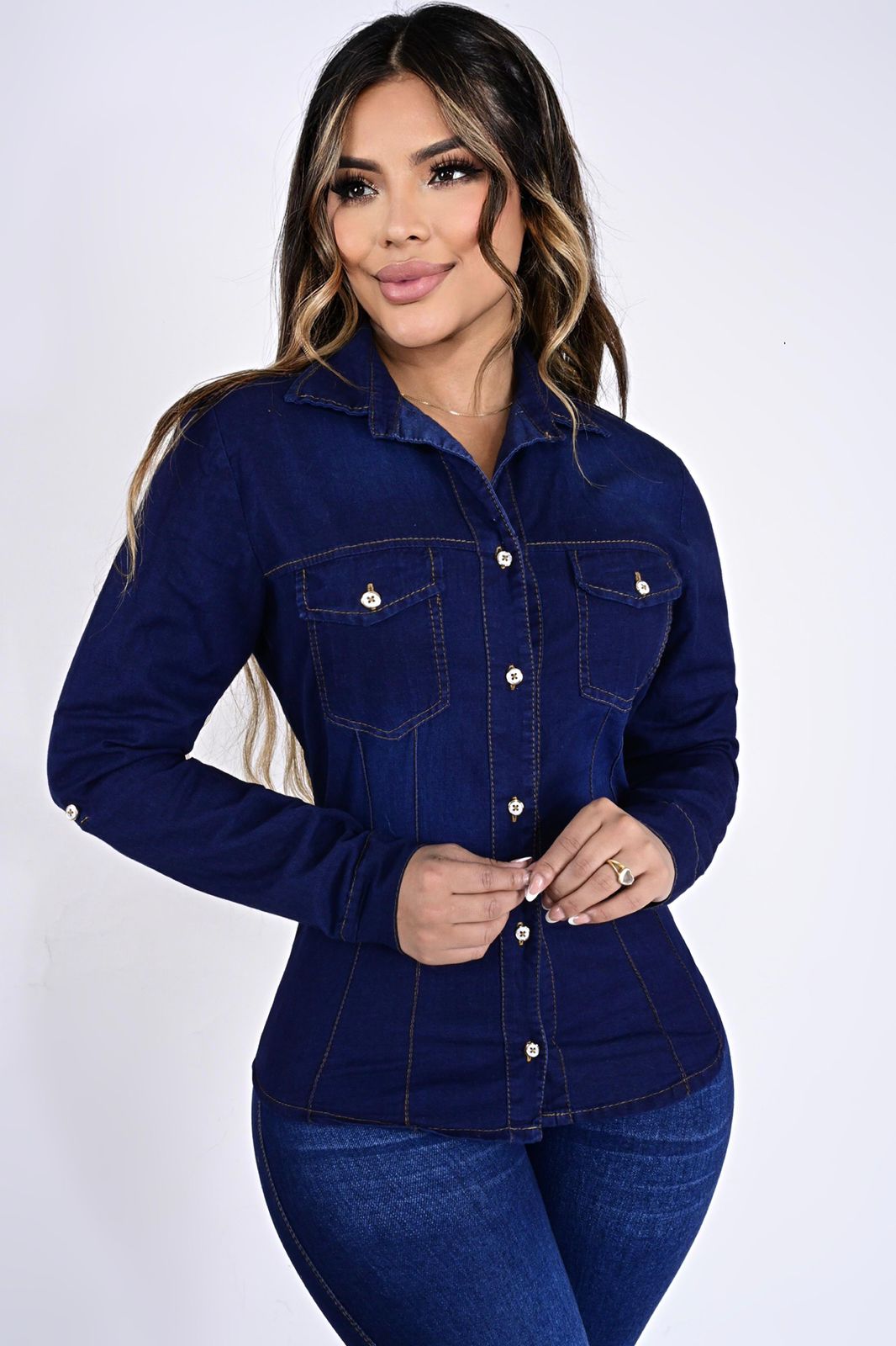 Camisa jeans mujer clásica H167